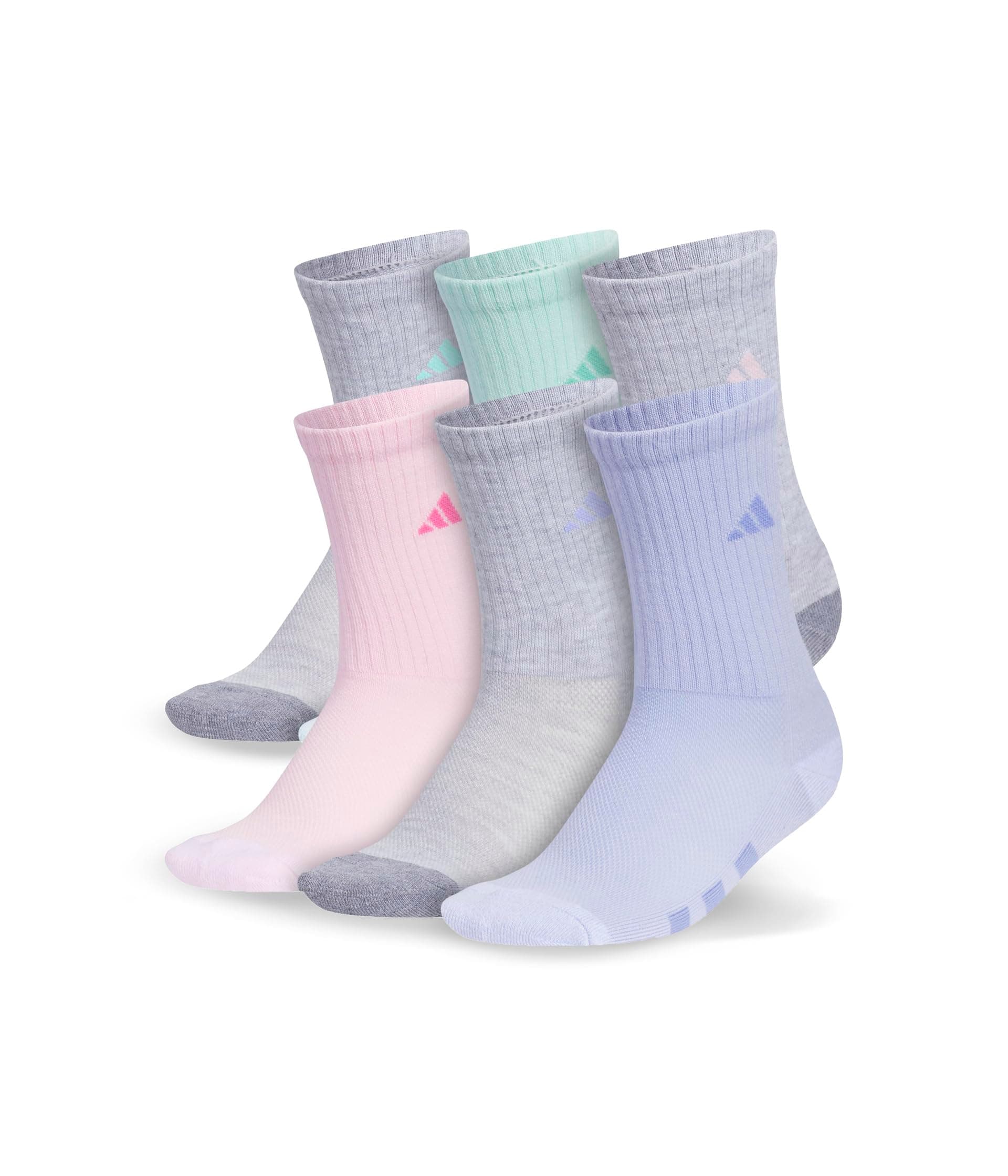 adidas Kids Athletic Cushioned 6-Pack Crew (Little Kid/Big Kid) — cor Cinza